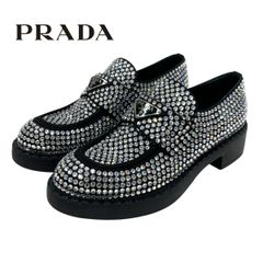 新品未使用】PRADA プラダ ローファー レザー 三角ロゴ ラインストーン 