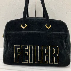 Y2957　FEILER　フェイラー　ボストンバッグ　ブラック　黒　無地　ゴールド刺繍　ロゴ　ゴールド　レディース　シュニール織り　シンプル　きれいめ　上品のサムネイル