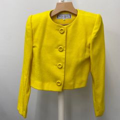 Yves Saint Laurent ウール チェック ノーカラージャケット - メルカリ