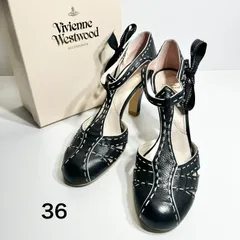 【極美品】Vivienne Westwood ヴィヴィアンウエストウッド ステッチリボン Tストラップ パンプス 36 黒のサムネイル