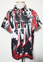 【Mサイズ】悪魔のいけにえ　レザーフェイス　黒　ブラック　シャツ　柄シャツ　半袖　ロックバンドのサムネイル