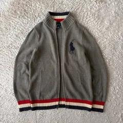 ラルフローレン POLO BY RALPH LAUREN コットン ジップアップ ニット ジャケット カーディガン L グレー