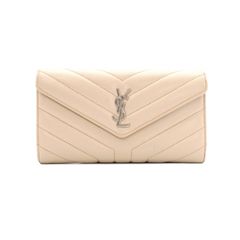 ☆箱付美品☆サンローラン Vステッチ ベージュ レザー ラウンド
