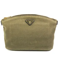 【プラダ】本物 PRADA 三角ロゴプレート ポーチ 小物入れ トライアングル マルチケース セカンドバッグ キャンバス メンズ レディース