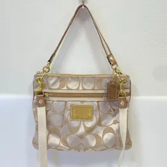 【塩】COACH コーチ ポピー POPPY トートバッグ ショルダー 2WAY キャンバス レザー シグネチャー ロゴ ベージュ 15318 【23656SK】E13