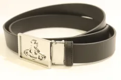 【中古】 Vivienne Westwood メンズベルト -- BELTS LINE ORB SQUARE BUCKLE Vivienne Westwood -- 黒 ブラック ロゴ