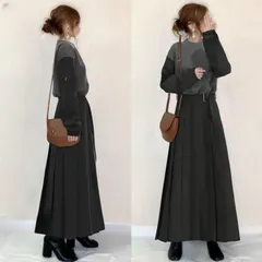 ロングワンピース   即購入OK 春秋 切り替え ワンピース   レディース プリーツワンピース   秋冬ワンピース   レディース プリーツワンピース   丸首 長袖