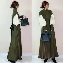 プリーツワンピース   未使用 きれいめ シャツワンピース   長袖 ワンピース   レディース 春夏 シャツワンピ バンドカラー フォーマルワンピース   マキシ丈 通勤  OL スタンドカラー ワンピ プリーツ切り替え オフィス 大人 