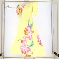 フラダンス 衣装 FANCY DRESS ファンシードレス ワンピース ドレス イエロー系 ハワイアンプリント 花柄 植物柄 パフスリーブ ハワイアンダンス ハワイアン アロハ フラ ダンス レッスン 練習 黄 ピンク系 パープル系 オレンジ系 グリーン系