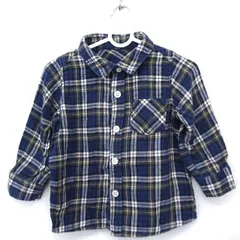 ユニクロ UNIQLO ベビー服 シャツ カジュアル チェック 長袖 コットン 綿 90 ブルー 青 /FT15のサムネイル