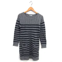 エル ELLE ニット ワンピース ボーダー フレア ミニ ケーブル編み ボートネック リブ 長袖 38 グレー /NT15のサムネイル