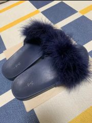 sacai ファー サンダル フラット ブラック グリーン - メルカリ