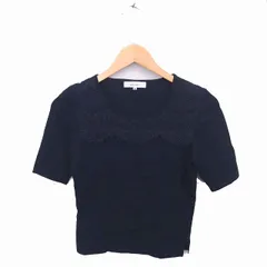 エムズセレクト m’s select カットソー ニット レース 丸首 半袖 36 ネイビー 濃紺 /TT3のサムネイル