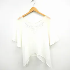 コルザ COLZA シャツ ブラウス ビジュー 丸首 七分袖 M アイボリー /MT39のサムネイル