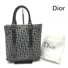 良品 Christian Dior ディオール トロッター キャンバス レザー シルバー金具 ハンド トート バッグ ブラック レディース k6700