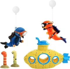 アクアリウム 水槽 オブジェ 潜水艦 チンアナゴ ダイバー 5点 セット 隠れ家 レイアウト オーナメント 飾り 熱帯魚 金魚 メダカ エビ 爬虫類 インテリア 装飾 浮遊 (深海探索セット) [深海探索セット]のサムネイル