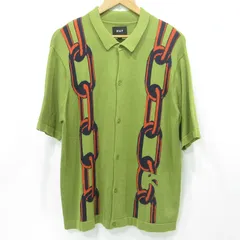 【三重本店】 中古 HUF | ハフ LINKED KNIT SWEATER リンクドニットセーター チェーン柄半袖ニット 半袖ニットシャツ 半袖カーディガン KN00449 グリーン サイズ：L 【103】のサムネイル