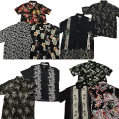 古着卸 まとめ売り 黒ボディ アロハシャツ 10枚セット ( メンズ L ) ピクチャーモチーフ ハイビスカス パームツリー 中古 古着 NE7533