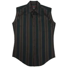 ジャンポールゴルチエ クラシックJean Paul GAULTIER CLASSIQUE レーヨンコットンストライプノースリーブシャツ 緑茶48のサムネイル