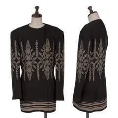 ジャンニヴェルサーチGIANNI VERSACE ウールボタニカル柄ノーカラージャケット 黒ベージュM位のサムネイル