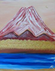 富士山 油彩画 木製フレーム付き - メルカリ