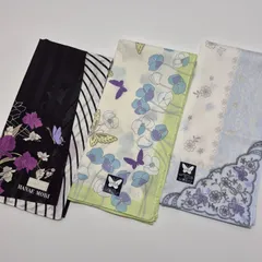 【新品】HANAE MORI レディースハンカチ 3枚セット 50㎝以上 やや大判 ミニスカーフ