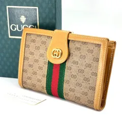 【時代を、品よく遊ぶ】　GUCCI　二つ折り財布 マイクロGG シェリーライン インターロッキング オールドグッチ がま口 レザー　ブラウン