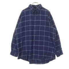LANDS' END ランズエンド 格子柄 長袖 ボタンダウン コットンシャツ XL ブルー メンズ 古着