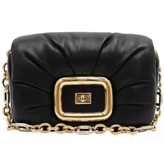 【美品】Roger Vivier ロジェヴィヴィエ レザー ショルダーバッグ レディース チェーン スクエアバックル パデッド カバン 鞄 小物 袋x2/ショルダーストラップx2付属 ブラック 黒 イタリア製のサムネイル
