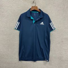 adidas 半袖ポロシャツ ボーダー柄 スポーツ ブルー/ZW115 - メルカリ