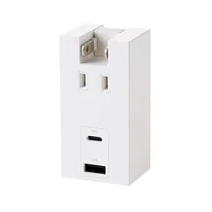 エレコム 電源タップ USB コンセント 15W AC×1個口 USB-A×1 USB-C×1 直挿し 180度スイングプラグ 雷ガード ホコリ防止シャッター付き ホワイト ECT-36-1ACWH 0