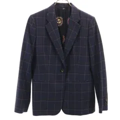 美品 Paul Smith ポールスミス 日本製 チェック柄 テーラードジャケット 42 ネイビー レディース 古着