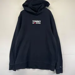 古着 トミーヒルフィガー TOMMY HILFIGER パーカー プルオーバー プリントロゴ スウェット ワンポイントロゴ L  ブラック系 メンズ