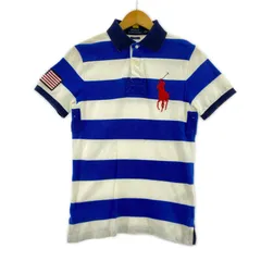 POLO RALPH LAUREN ポロ・ラルフローレン ボーダー ワンポイント刺繡ポロシャツ sizeXS/ホワイト×ブルー×ネイビー