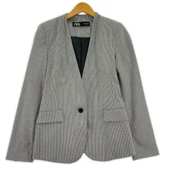 ZARA ザラ 千鳥格子ノーカラージャケット sizeEUR 34/ホワイト×ブラック