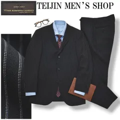 【美品】 テイジン メンズショップ TEIJIN MEN’S SHOP カノニコ Vitale Barberis Canonico ピンストライプ柄 シングル 3B スーツ セットアップ 上下 春夏 44 ネイビー メンズのサムネイル