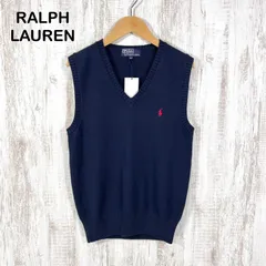 新品未使用 美品 90s Polo by Ralph Lauren ポロバイラルフローレン ポニーロゴ刺繡 Vネック コットンニット ベスト ネイビー レディース ノースリーブ トップス