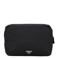 希少 美品 PRADA プラダ ポーチ 三角プレート ナイロン Gカード付 黒