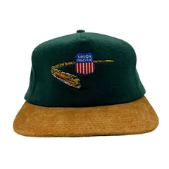 【キャップ/帽子】90s  USA製 デッドストック Union Pacific（ユニオンパシフィック）ビンテージ ツートンカラー トラッカーキャップ 刺繍 スウェード ウール グリーン 緑 ブラウン 茶
