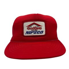 【Cap/Hat】90s NIPSCO "Good Cents" Vintage Mesh Cap with Patch Embroidery - Black, Red, White