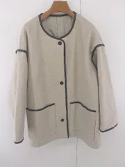 ◇ Aunt Marie's アントマリーズ ノーカラー パイピング 長袖 ジャケット サイズF ベージュ系 レディース E  【1304200034155】のサムネイル
