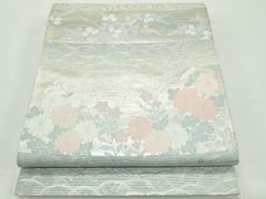 洒落袋帯】夏帯 洗える 白練色 ピンク色 撫子 刺繍 薄物 盛夏 付け下げ 