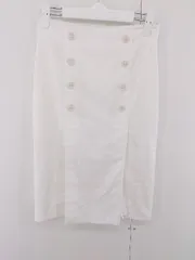 ◇ BANANA REPUBLIC フロントボタン スリットプリーツ 膝下丈 タイト スカート サイズ40 ホワイト レディース E  【1305090001210】