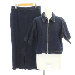 ザラ ZARA セットアップ スカート ロング L インディゴネイビー デニム生地 スリット入り 半袖 /GPのサムネイル