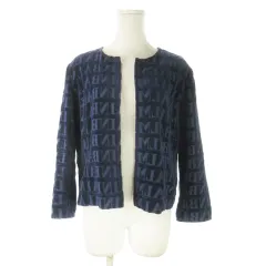 バルマン BALMAIN ヴィンテージ ノーカラージャケット トッパー パイル地 チェーン装飾 ロゴ 総柄 大きいサイズ 13+ 紺 ネイビー /AO24 ■GY44のサムネイル