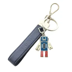 プラダ PRADA キーリング＆カラビナフックホルダー ロボットチャーム キーホール レザー 紺 ネイビー シルバーカラー /KU ■OHのサムネイル