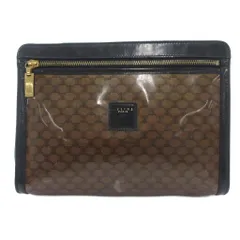 セリーヌ CELINE オールド セカンド クラッチバッグ PVC レザー ロゴ マカダム柄 茶 ブラウン 黒 ブラック /YJ ■GY11のサムネイル
