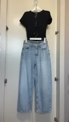 新品 H&M ハイウエスト ワイドデニムパンツ 34(44 55)