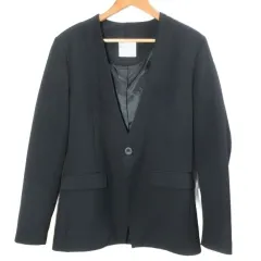 ベルシュカ Bershka テーラードジャケット ブレザー ノーカラー シングル 総裏地 S 170/88A 黒 ブラック /Xのサムネイル