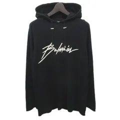 バルマン BALMAIN シグネチャーロゴ カットオフプルオーバーパーカー フーディー ロゴプリント S 黒 ブラック 白 ホワイト SH13239I137のサムネイル